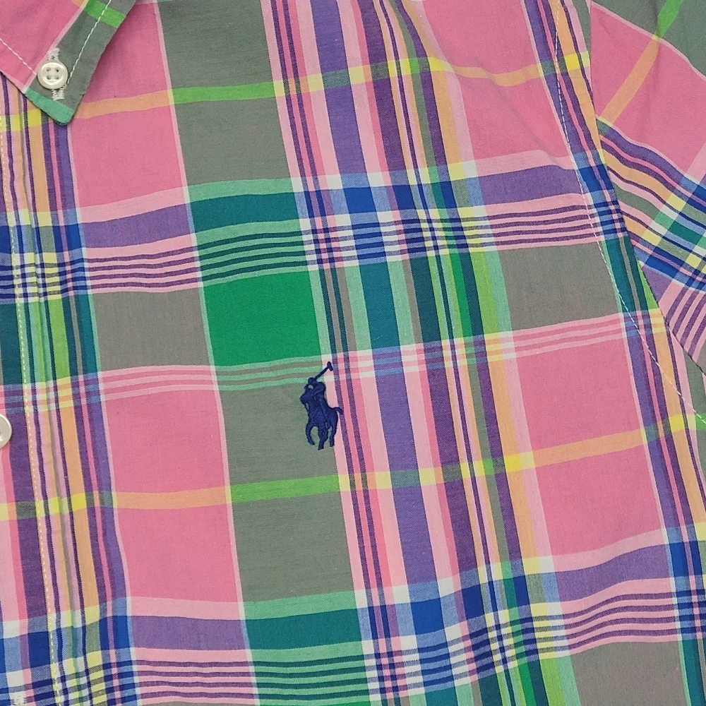 Ralph Lauren boys' plaid short-sleeved button down shirt size L